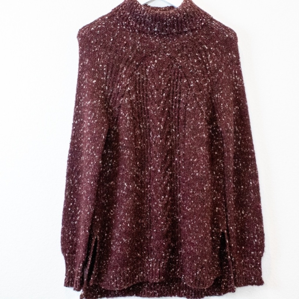 NWOT Anthropologie Sanctuary Chunky Knit Maroon Marled Port Speckled Sweater M